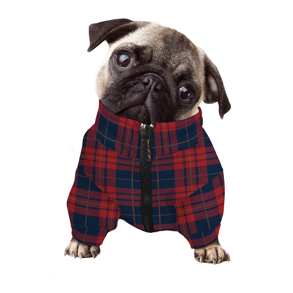 Blue And Red Tartan Pattern Print Dog Zip Up Jacket