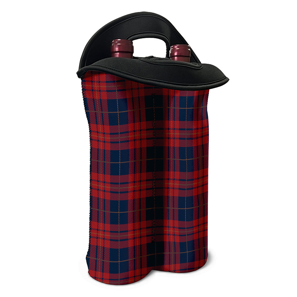 Blue And Red Tartan Pattern Print Double Neoprene Wine Tote
