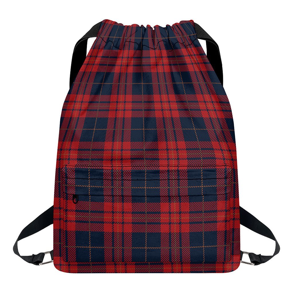 Blue And Red Tartan Pattern Print Drawstring Backpack