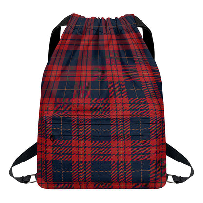 Blue And Red Tartan Pattern Print Drawstring Backpack