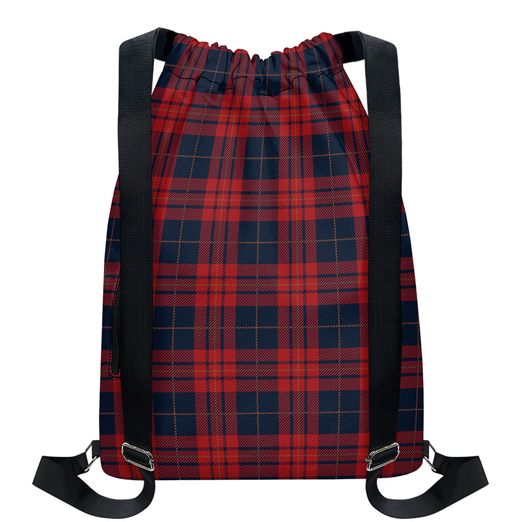 Blue And Red Tartan Pattern Print Drawstring Backpack