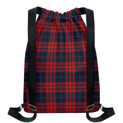 Blue And Red Tartan Pattern Print Drawstring Backpack