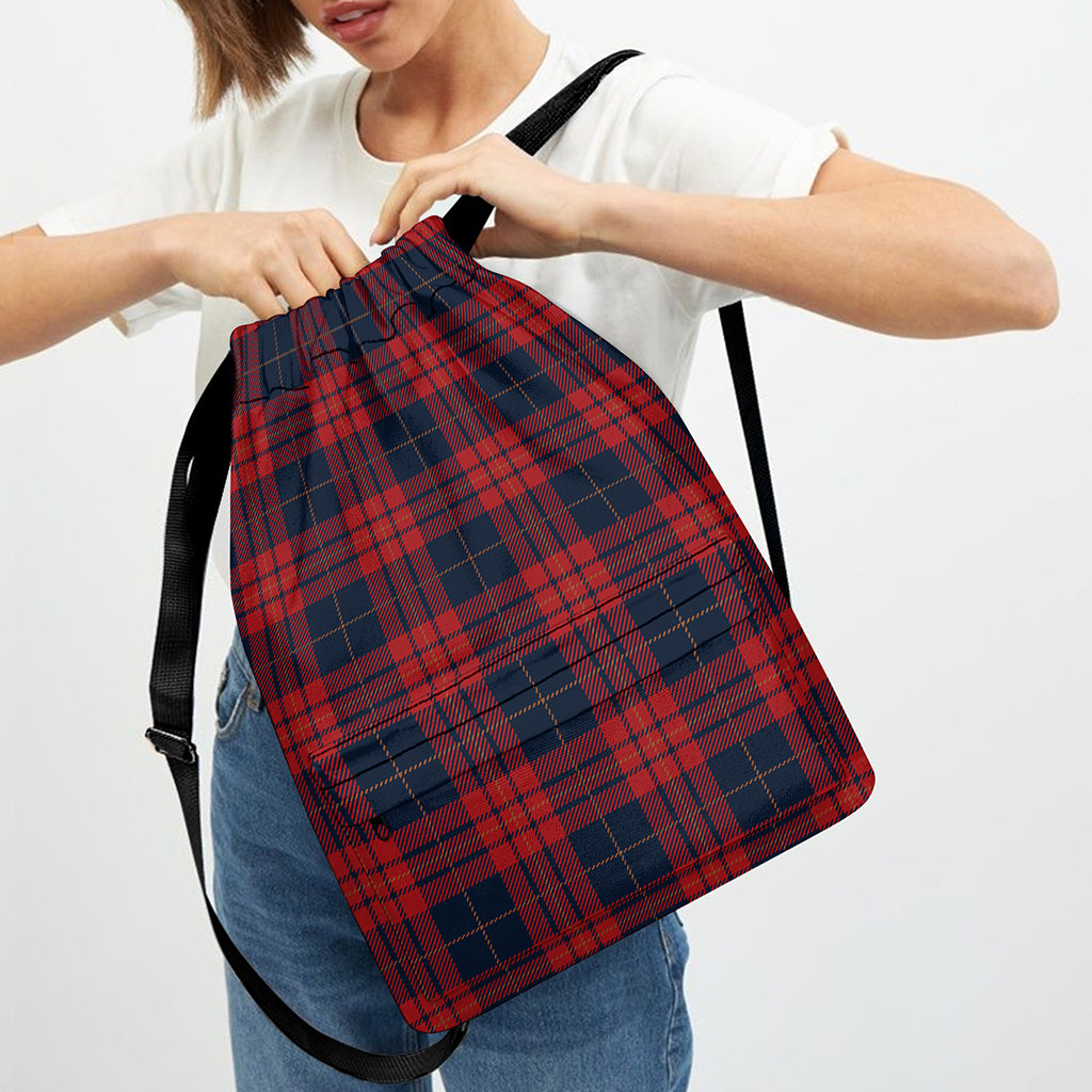 Blue And Red Tartan Pattern Print Drawstring Backpack