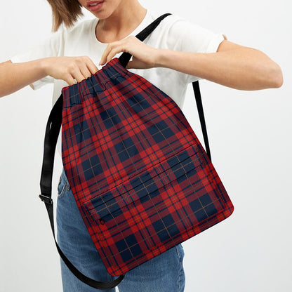 Blue And Red Tartan Pattern Print Drawstring Backpack