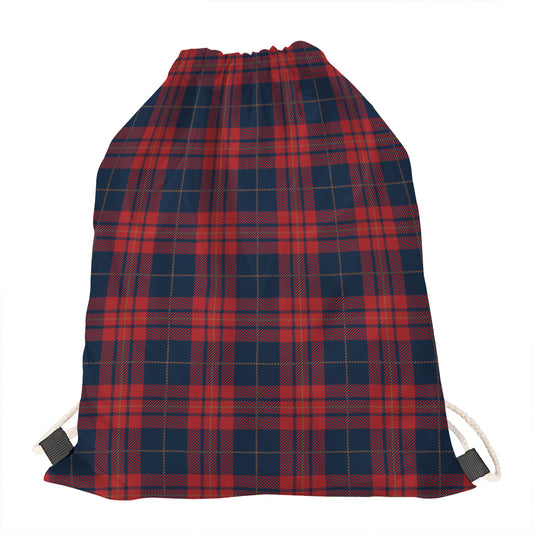 Blue And Red Tartan Pattern Print Drawstring Bag