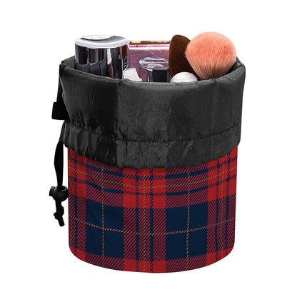 Blue And Red Tartan Pattern Print Drawstring Makeup Bag
