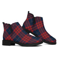 Blue And Red Tartan Pattern Print Flat Ankle Boots
