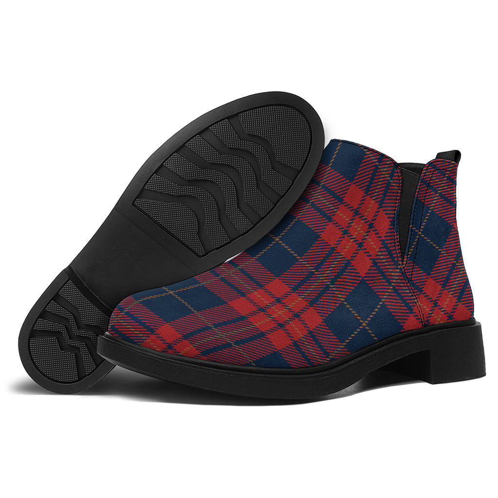 Blue And Red Tartan Pattern Print Flat Ankle Boots
