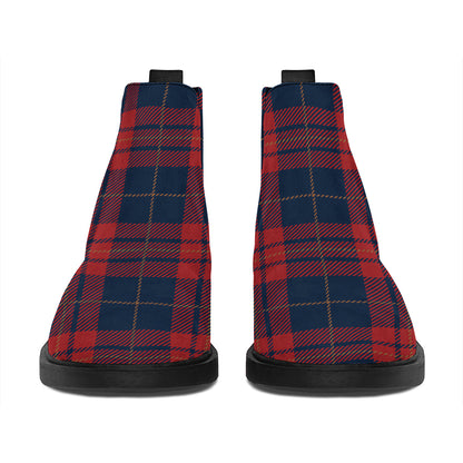 Blue And Red Tartan Pattern Print Flat Ankle Boots