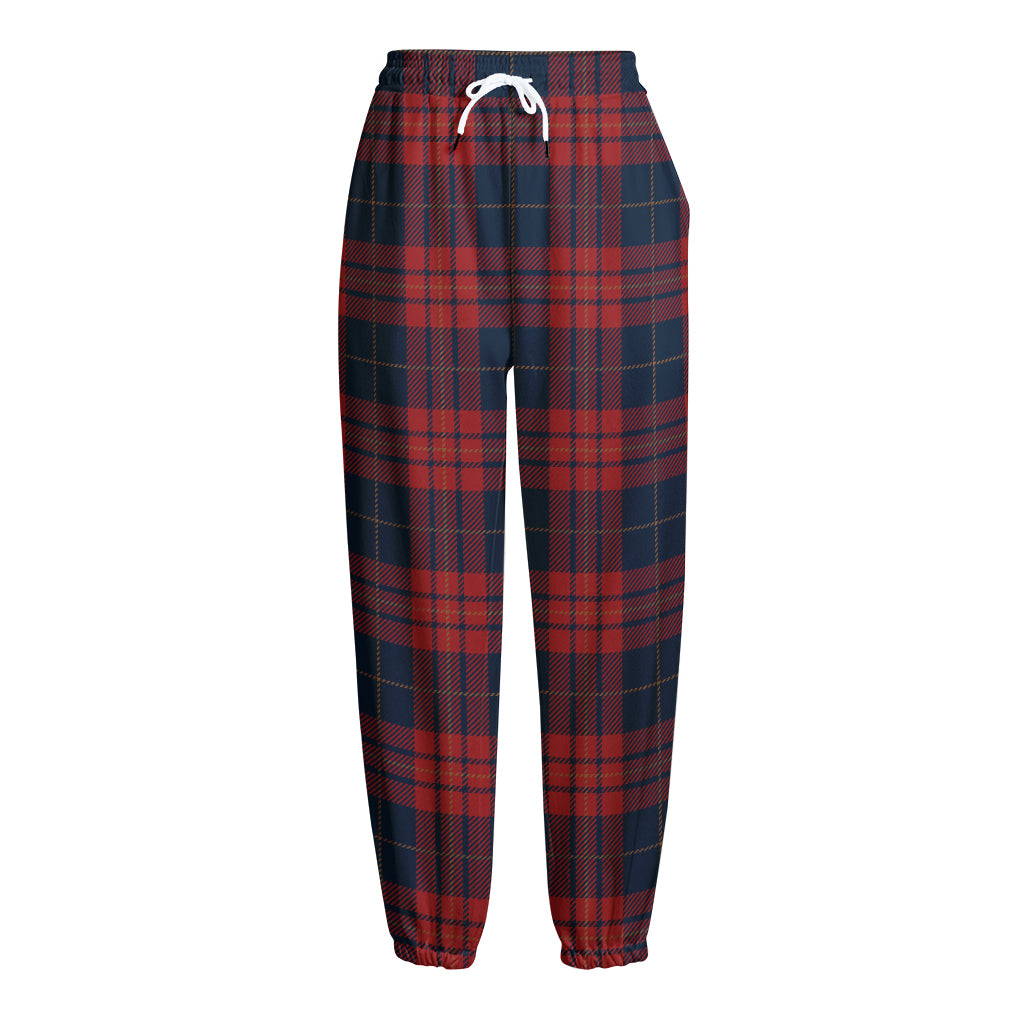 Blue And Red Tartan Pattern Print Fleece Lined Knit Pants