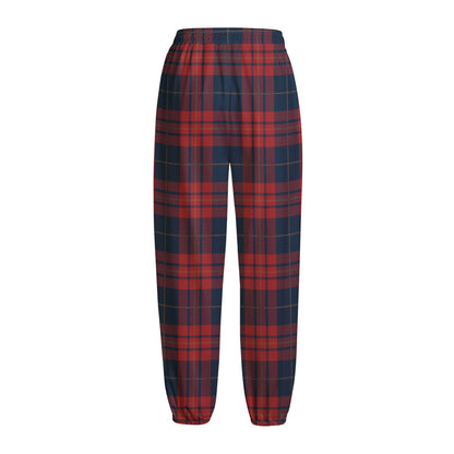 Blue And Red Tartan Pattern Print Fleece Lined Knit Pants