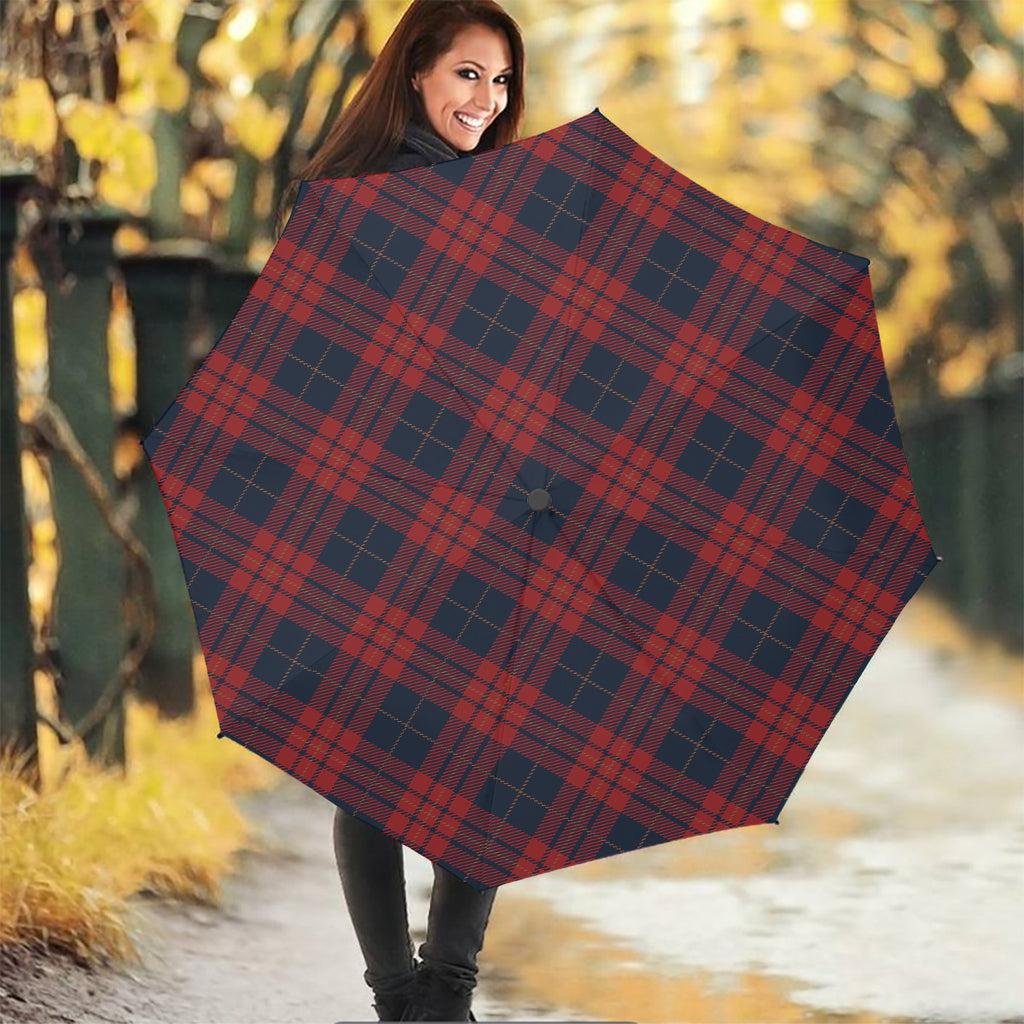 Blue And Red Tartan Pattern Print Foldable Umbrella