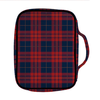 Blue And Red Tartan Pattern Print Front Pocket Bible Bag
