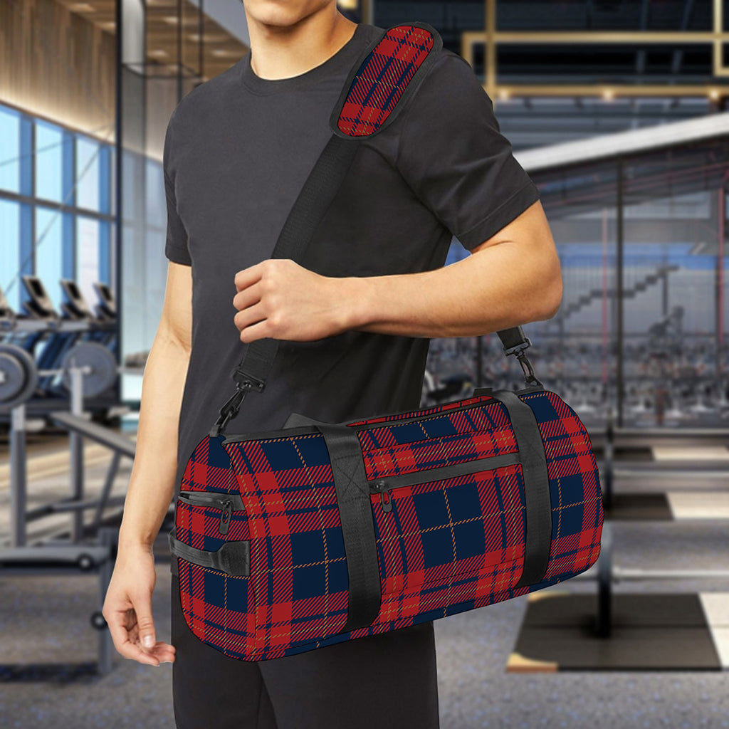 Blue And Red Tartan Pattern Print Gym Bag