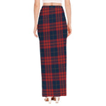 Blue And Red Tartan Pattern Print High Slit Maxi Skirt