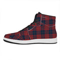 Blue And Red Tartan Pattern Print High Top Leather Sneakers