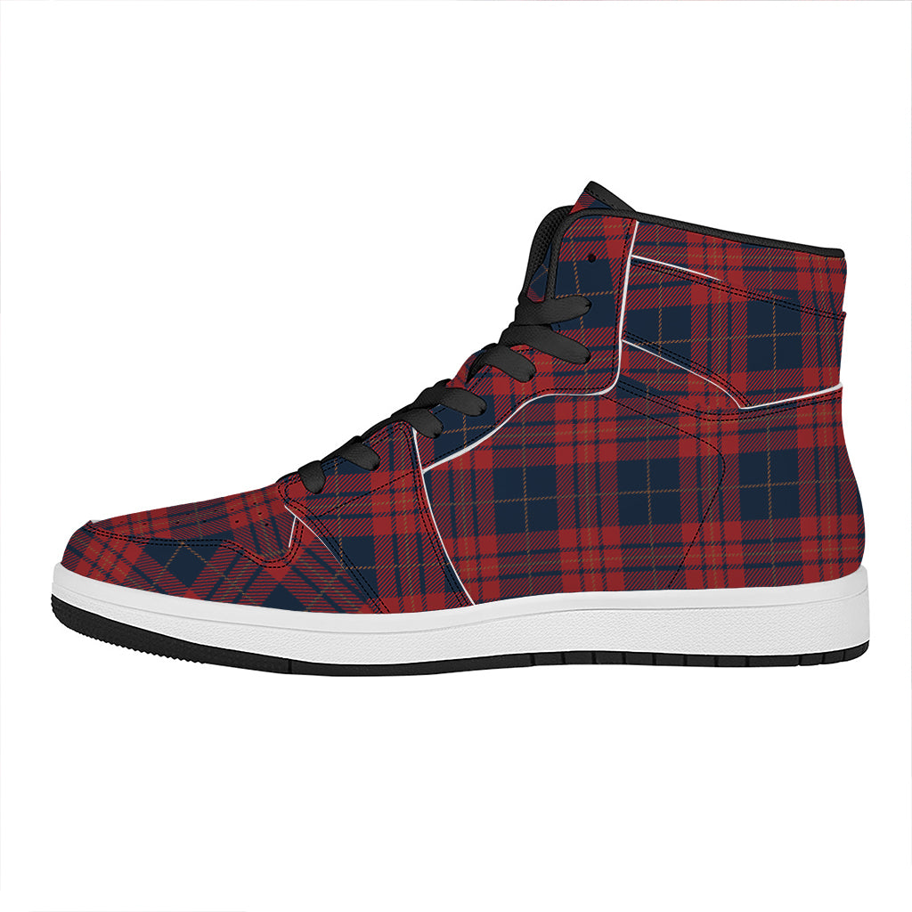 Blue And Red Tartan Pattern Print High Top Leather Sneakers