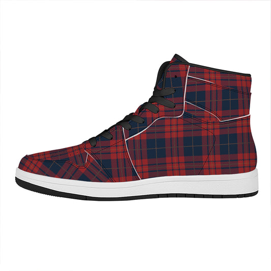Blue And Red Tartan Pattern Print High Top Leather Sneakers