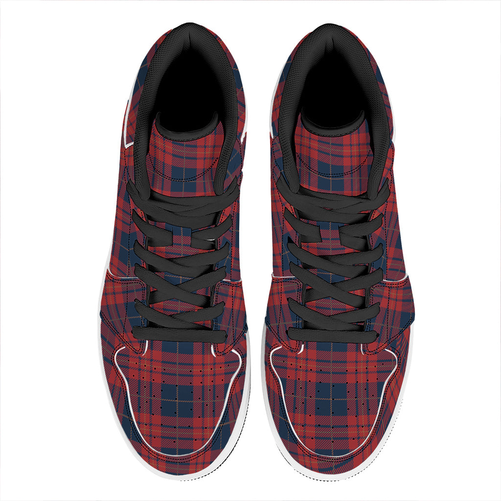 Blue And Red Tartan Pattern Print High Top Leather Sneakers