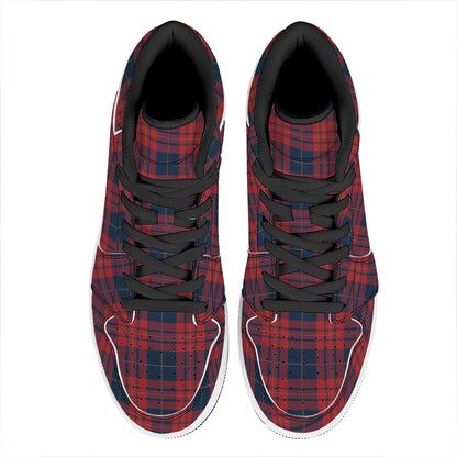 Blue And Red Tartan Pattern Print High Top Leather Sneakers
