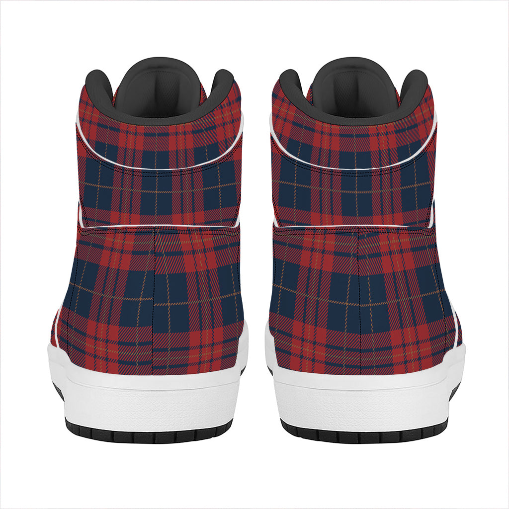 Blue And Red Tartan Pattern Print High Top Leather Sneakers