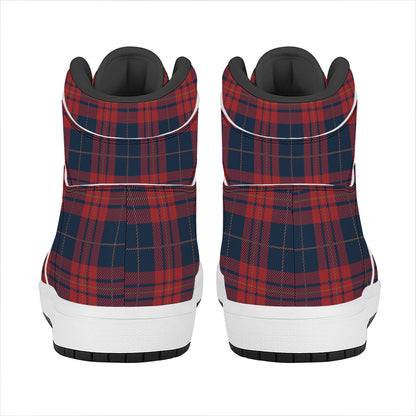 Blue And Red Tartan Pattern Print High Top Leather Sneakers