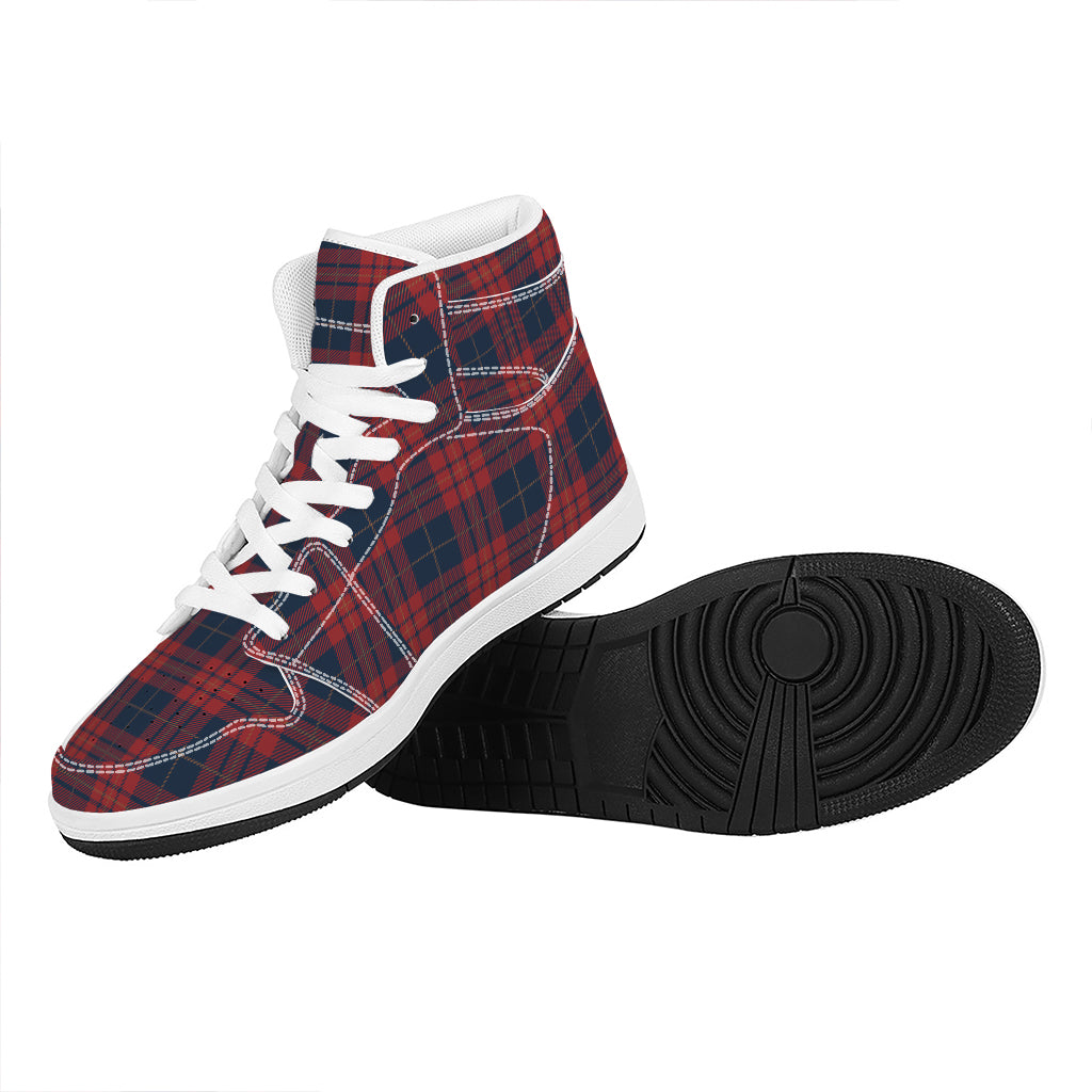 Blue And Red Tartan Pattern Print High Top Leather Sneakers