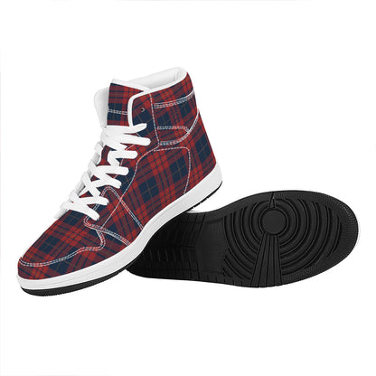 Blue And Red Tartan Pattern Print High Top Leather Sneakers