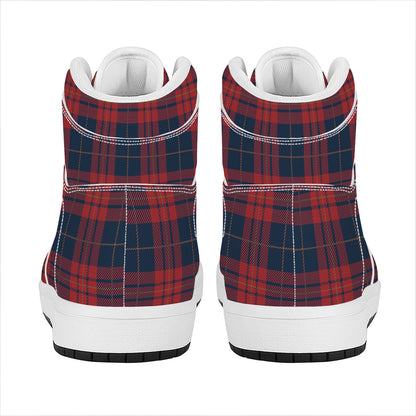 Blue And Red Tartan Pattern Print High Top Leather Sneakers