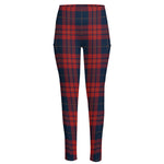 Blue And Red Tartan Pattern Print High-Waisted Pocket Leggings
