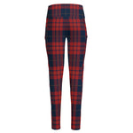 Blue And Red Tartan Pattern Print High-Waisted Pocket Leggings