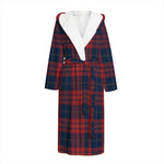 Blue And Red Tartan Pattern Print Hooded Bathrobe