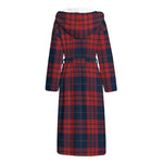 Blue And Red Tartan Pattern Print Hooded Bathrobe