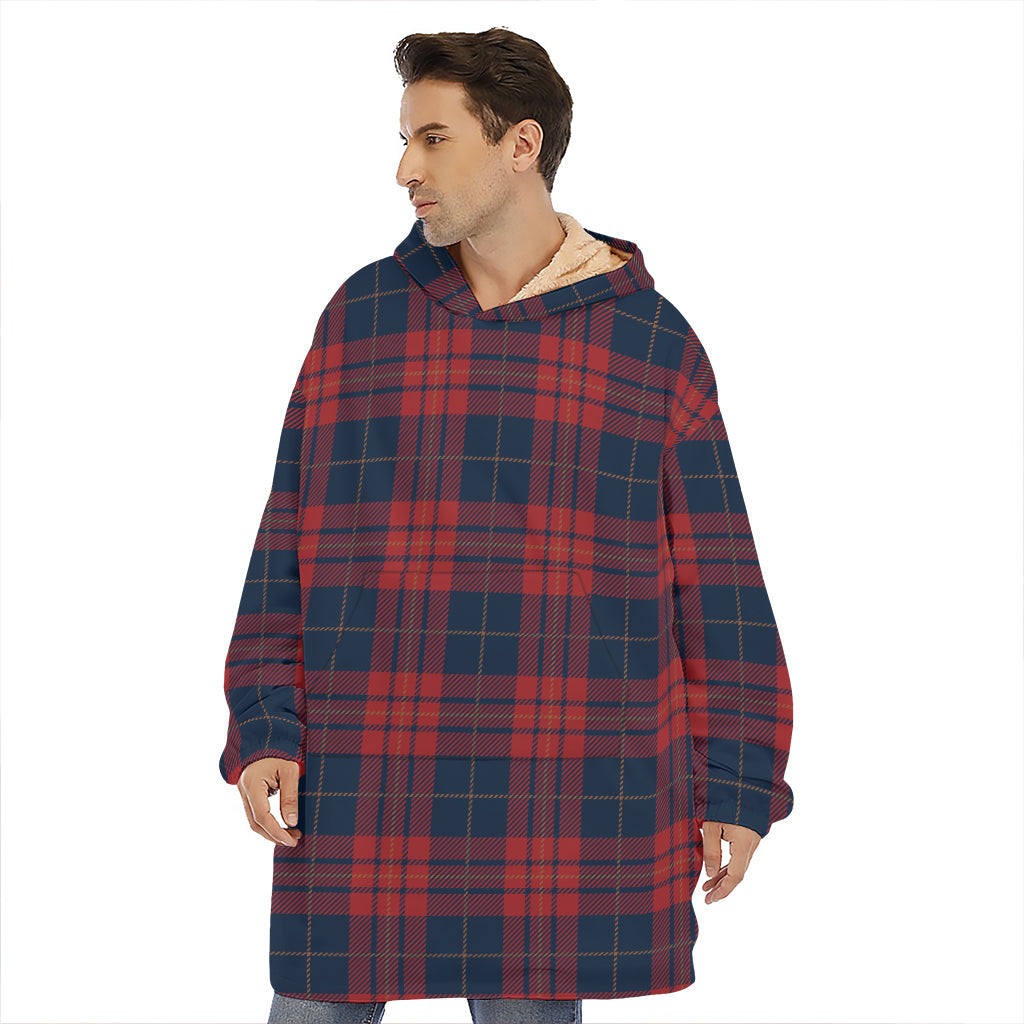 Blue And Red Tartan Pattern Print Hoodie Blanket