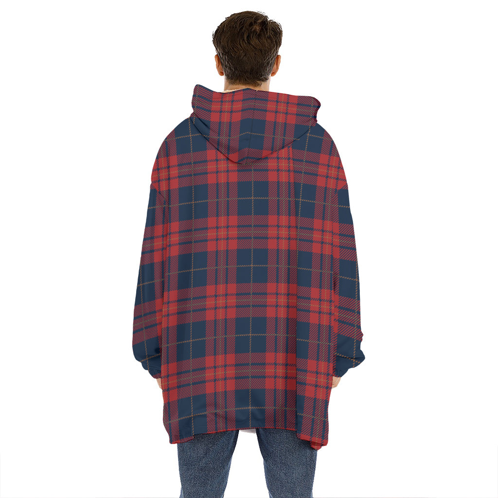 Blue And Red Tartan Pattern Print Hoodie Blanket
