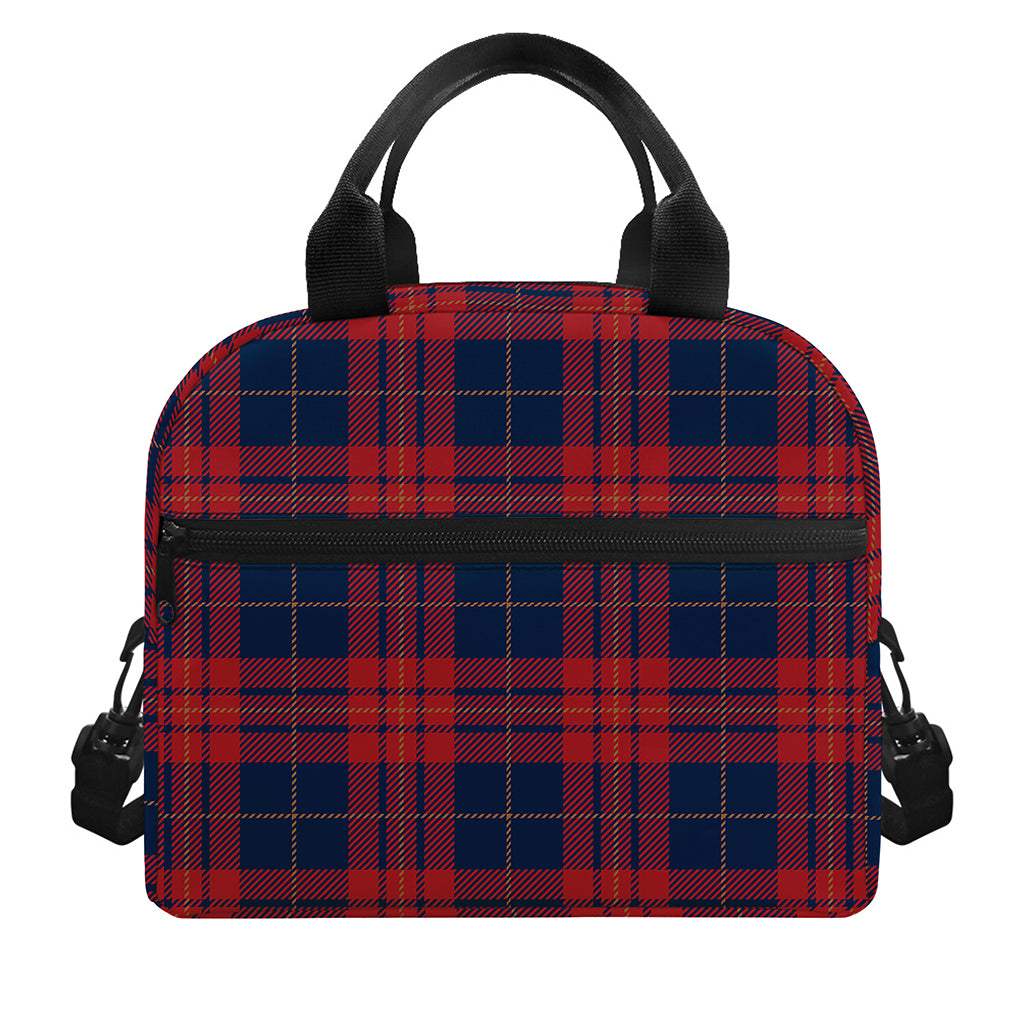 Blue And Red Tartan Pattern Print Insulated Lunch Bag