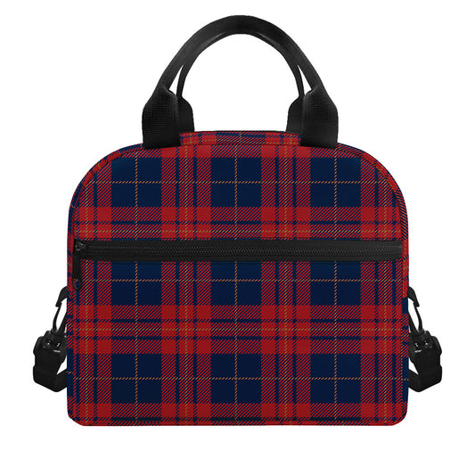 Blue And Red Tartan Pattern Print Insulated Lunch Bag