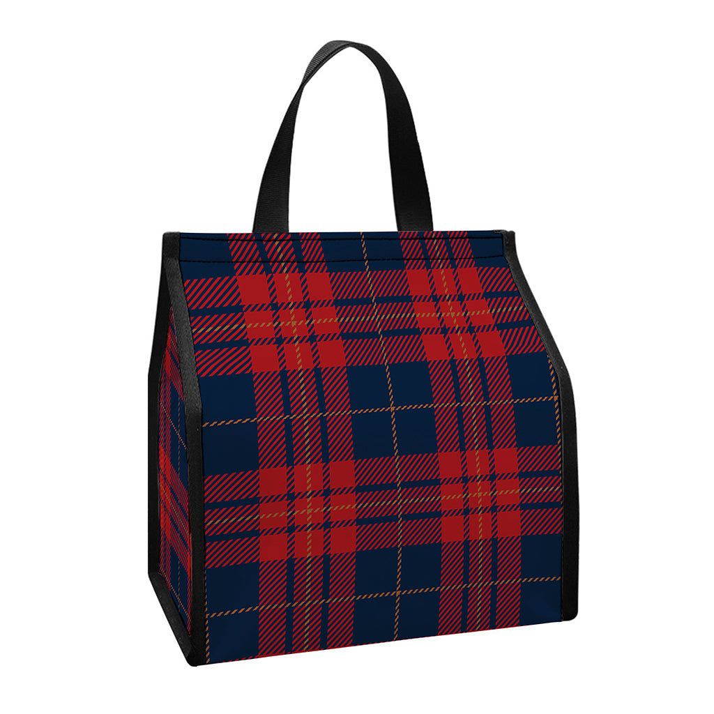 Blue And Red Tartan Pattern Print Insulated Lunch Tote
