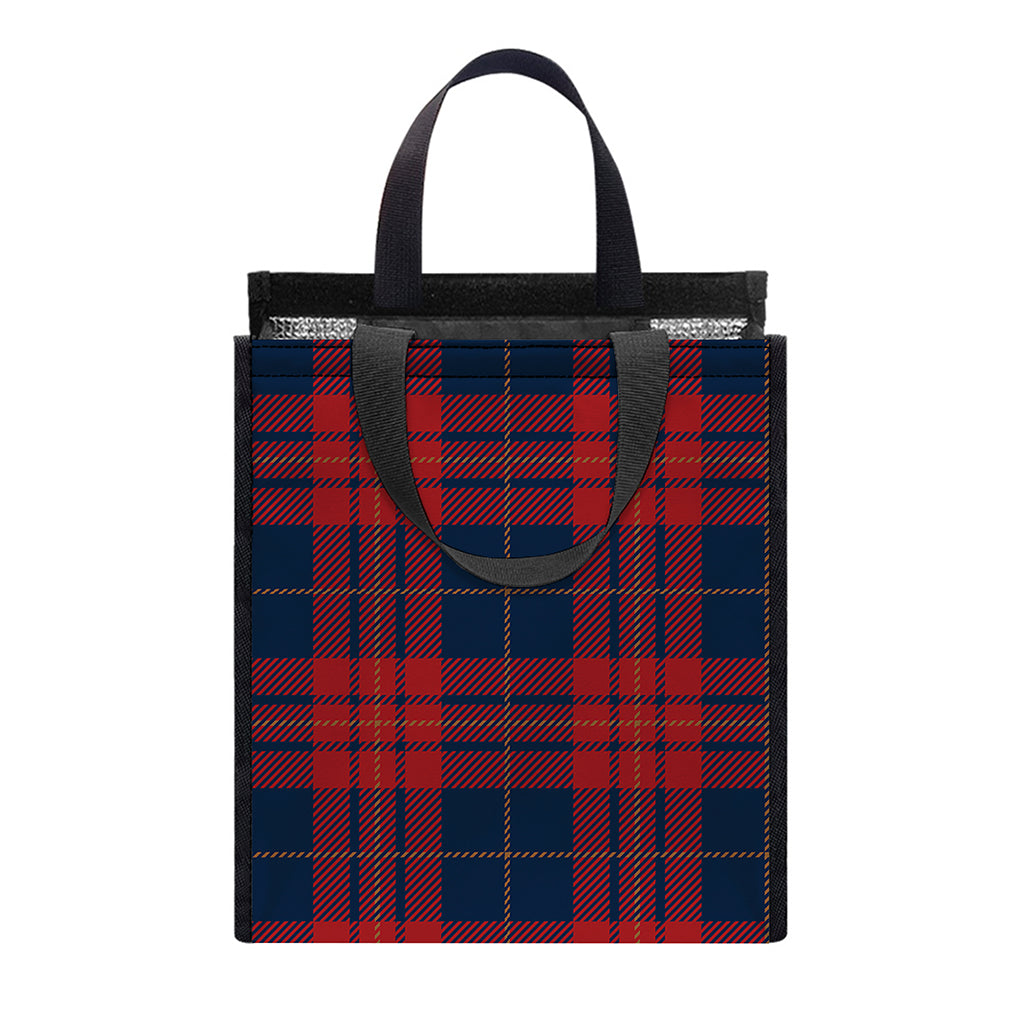 Blue And Red Tartan Pattern Print Insulated Lunch Tote