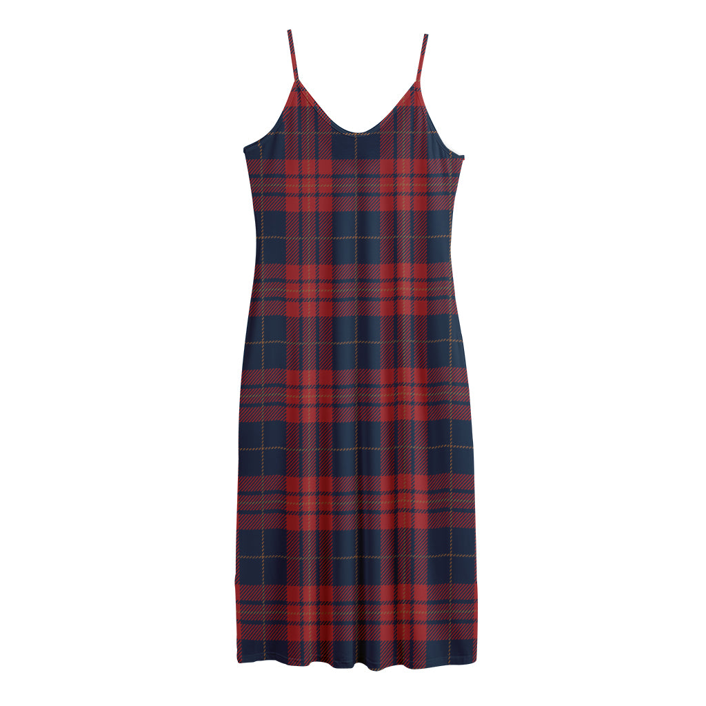Blue And Red Tartan Pattern Print Jersey Midi Cami Dress