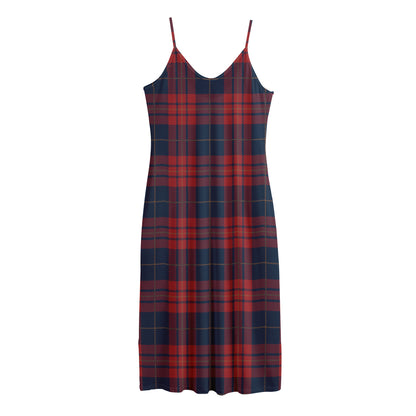 Blue And Red Tartan Pattern Print Jersey Midi Cami Dress
