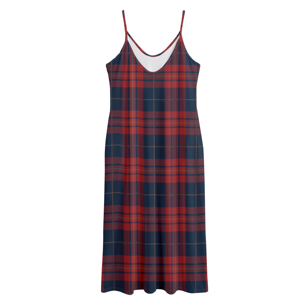 Blue And Red Tartan Pattern Print Jersey Midi Cami Dress