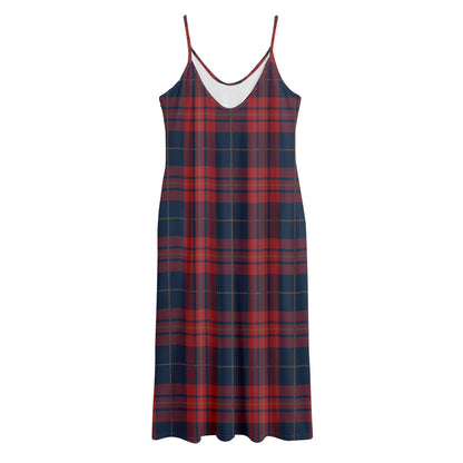 Blue And Red Tartan Pattern Print Jersey Midi Cami Dress
