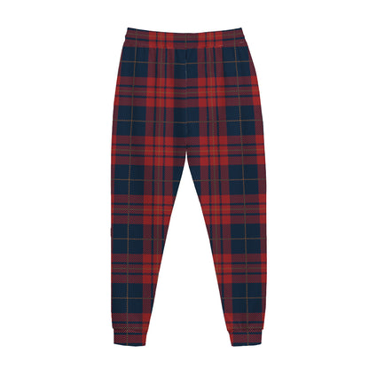 Blue And Red Tartan Pattern Print Jogger Pants