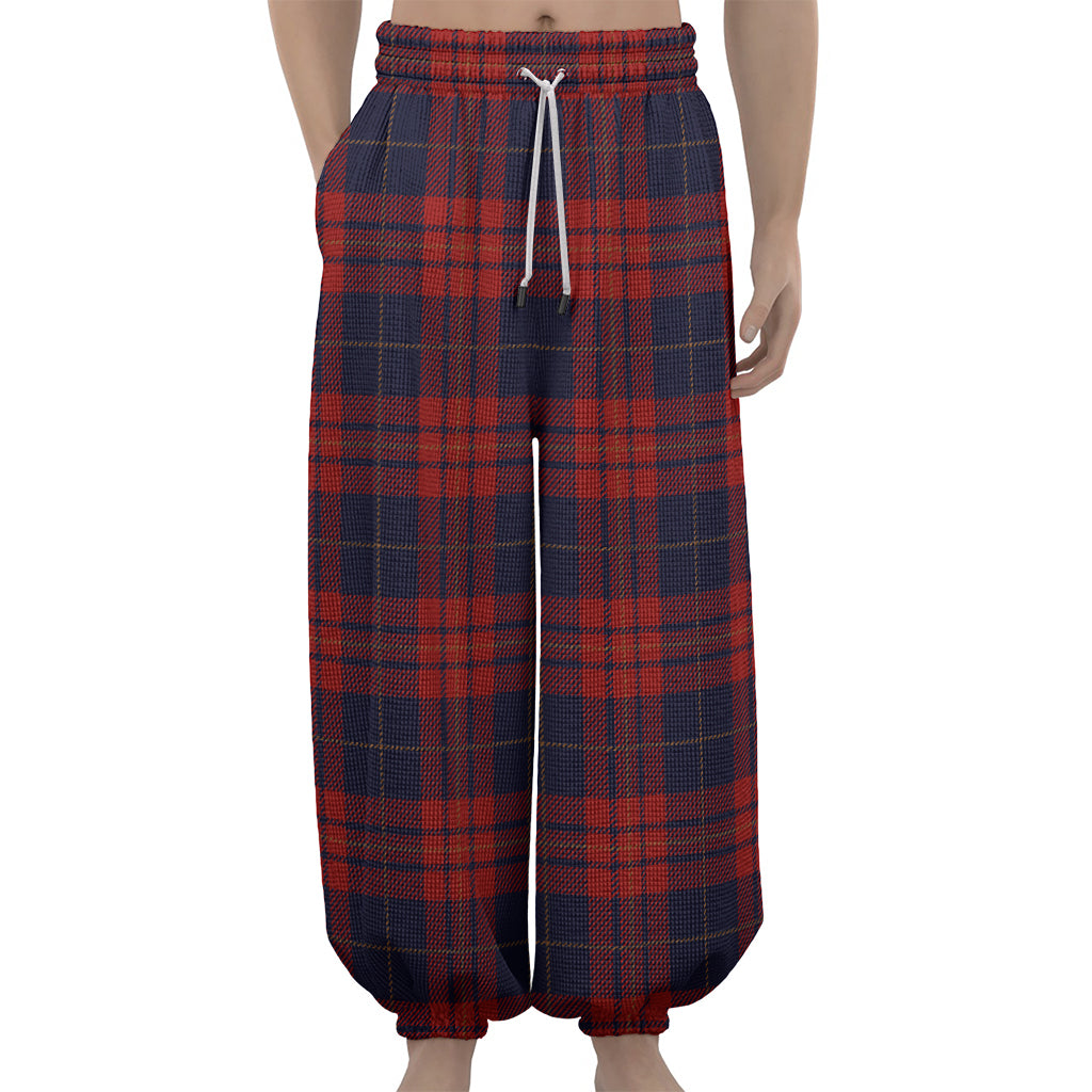 Blue And Red Tartan Pattern Print Lantern Pants