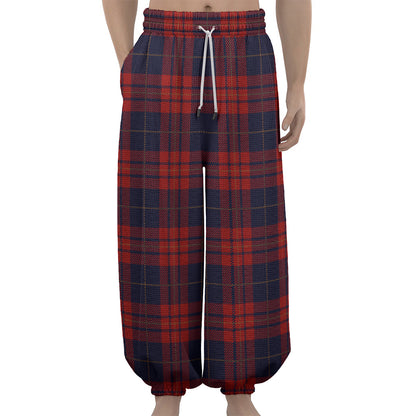 Blue And Red Tartan Pattern Print Lantern Pants