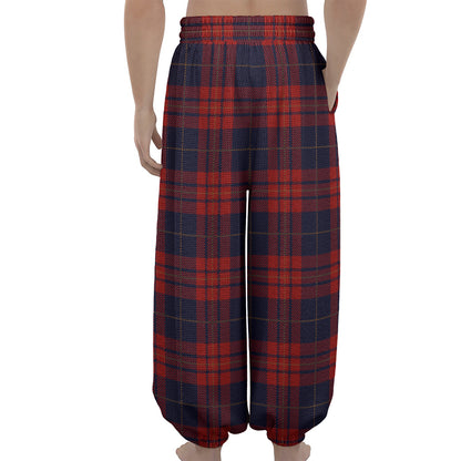 Blue And Red Tartan Pattern Print Lantern Pants
