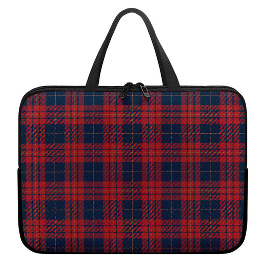 Blue And Red Tartan Pattern Print Laptop Sleeve With Handle