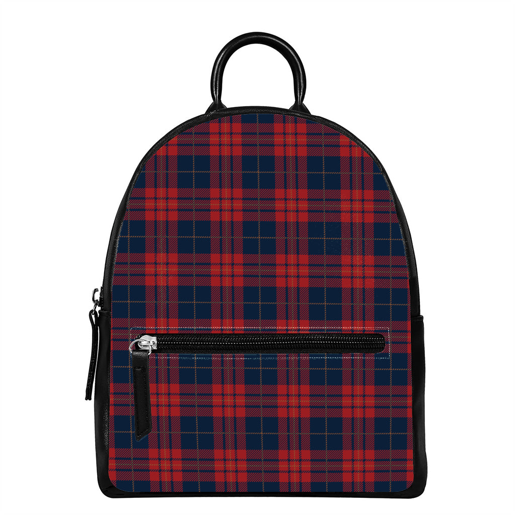 Blue And Red Tartan Pattern Print Leather Backpack
