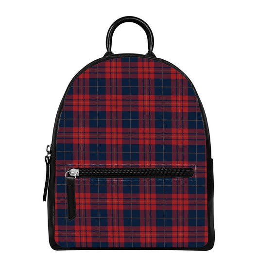 Blue And Red Tartan Pattern Print Leather Backpack